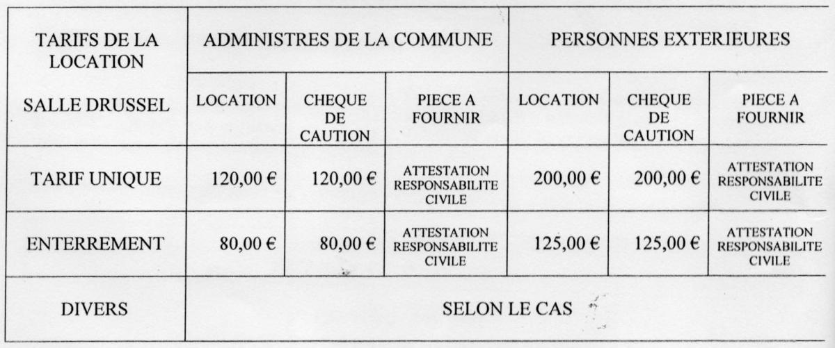 Tarifs salle drussel 1
