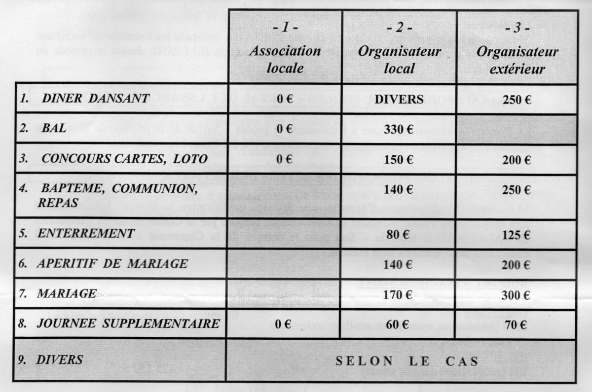 Tarifs salle poly