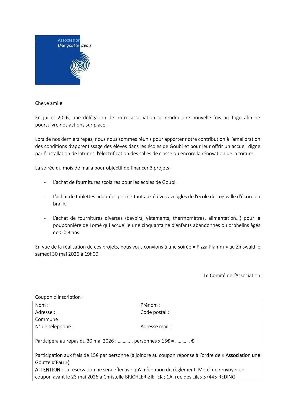 Invitation soiree 30 mai 2026