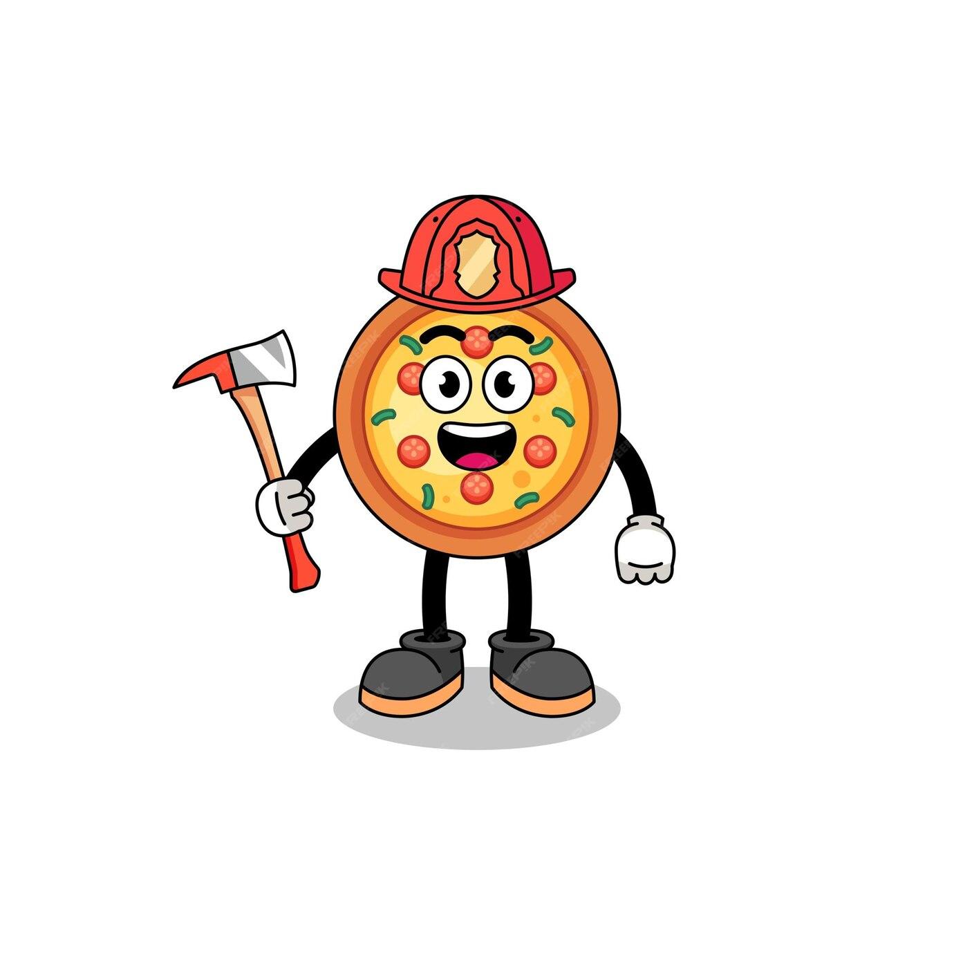 Mascotte dessin anime pompier pizza 309278 13927